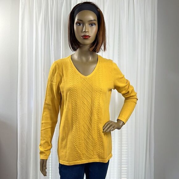 Talbots V Neck Pullover Sweater Gold Medium - Picture 1 of 8